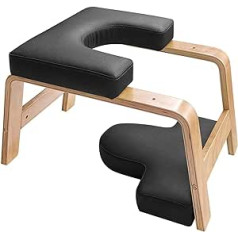 Eumatenova Yoga krēsls uz galvas, krēsls uz galvas, līdzsvara trenēšanai, inversijas krēsls ar masīvkoka rāmi un noņemamiem PU spilveniem (melni)