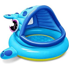 Bērnu peldbaseins, piepūšams ar aizsardzību pret sauli, valis, bērnu baseins ar jumtu (1,42 mx 1,37 mx 0,71 m) vasaras spridzināšanas baseinam, peldēšanas ballīšu rotaļlieta
