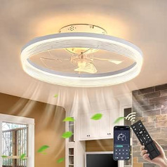CANEOE griestu ventilators ar apgaismojumu, 50 cm LED griestu apgaismojums ar ventilatoru, 6 ātrumi ar tālvadības pulti un lietotņu lampa ar ventilatoru viesistabai, guļamistabai, ēdamistabai (balta)