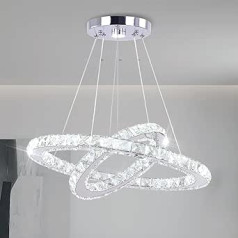 Finktonglan modernā LED kristāla lustra griestu apgaismojuma regulējama gredzenveida lustra 30 x 50 cm nerūsējošā tērauda piekaramā gaisma ēdamistabas viesistabai (vēsi balts)