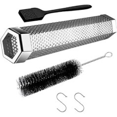 Sechseckiges Pellet-Räucherrohr, 30,5 cm, Pellet-Somkerrohr, Edelstahl-Rauchrohr für Pellets, Smoker, 5 Stunden Woben-Rauch - für jeden Grill oder Smoker, mit 2 S-förmigen Haken + 1 Reinigungsbürste