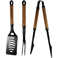 Phantom Chef BBQ Tool Set | Grill Accessories for BBQ | Stainless Steel Grill Utensils | Indoor & Outdoor Fork, Spatula, Locking Tongs | Kitchen & Camping Grill Tool | Easy to Clean | Pack of 3