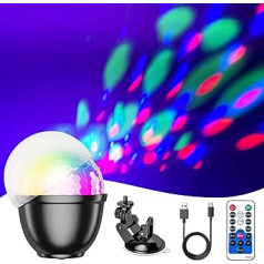 Gomifie Mini Disco Ball, 360° LED Disco Light, Party Light, USB Rechargeable Music Activation, 15 Colours Disco Ball Party Lamp and 4 Night Light Modes with Timing for DJ, Christmas and Party