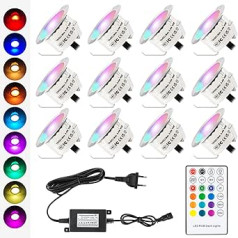 dystaval 12 RGB LED padziļinātas grīdas apgaismojums āra DC12 V 0,8 W diametrs 42 mm LED padziļināts prožektors ar tālvadības pulti Aptumšojams, IP67 ūdensizturīgs iekšpagalma padziļināts prožektors āra virtuves dārzam