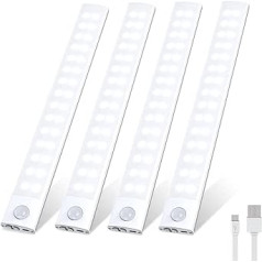 HighLuc Unterbauleuchte Küche LED, 60LED 3000mAh Schrankbeleuchtung ar Bewegungsmelder USB-C Aufladbar Dimmbar Schranklicht Schrankleuchte Kabellos für Küche, Schlafzimmer, Babyzimmer - 4 Stück