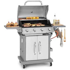 Klarstein Gas Barbecue for Camping, Balcony, Garden, Grill with 4 Burners, 14400 W Stainless Steel Gas Grill, Outdoor Gas Grill with Side Burner, Gas Grill for Propane and Butane Gas, Gas Grills with