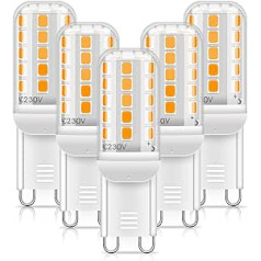 MUSUNIA G9 LED spuldze, silti balta, 2700 K, LED spuldze, 5 W atbilst 50 W halogēna spuldzei, G9 spuldze, 450 lūmeni, nemirgo, nav regulējama, enerģijas taupīšanas G9 mazā spuldze, komplektā 5