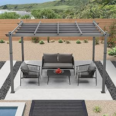 PURPLE LEAF 3 x 3.65 m Pergola, Aluminium Gazebo, Wood Look, Waterproof, Stable, Winter-Proof, Garden Gazebo with Sun Protection Canopy, Grey