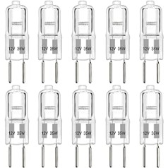 G6.35 halogēna spuldze 35W aptumšojama AC/DC 12V 390LM Silti balta 2700K halogēna tapas bāzes lampa GY6.35 10 gab.