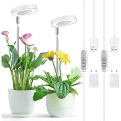 Cieex Pack of 2 Plant Lamp LED Full Spectrum Plant Lamp for Indoor Plants, Plant Light, Plant Light with Car Timer, USB Adapter, 4 Brightness Adjustable Height