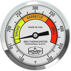 Midwest Hearth Deluxe Grillthermometer ar Kalibrierung (7,6 cm Zifferblatt, 10,2 cm Stiel)