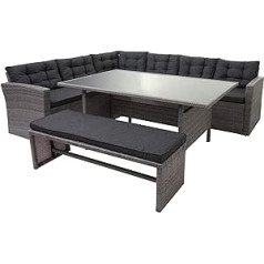 Mendler HWC-A29 Poly Rattan Garden Furniture Set Lounge Dining Table Set Sofa + Bench Grey Cushion Grey
