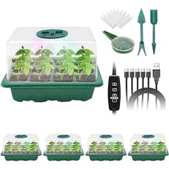 MYMULIKE Seed Starter Tray, 5 Pieces Seed Starter Kit with Moisture Dome, Seedling Starter Tray, Total 60 Cells, Mini Greenhouse for Indoor Plants, Germination Kit for