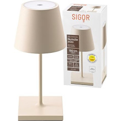 SIGOR Nuindie Mini aptumšojama maza LED akumulatora galda lampa iekštelpām un āra IP54 pret šļakatām, augstums 25 cm Uzlādējams ar Easy Connect 12 stundu apgaismojuma laiks, plāns bēšs