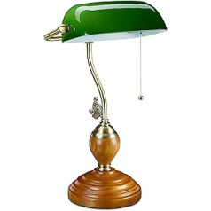 Relaxdays Banker lampa ar velkamu slēdzi, noliecams stikla abažūrs, koka pamatne, retro dizains, E27 ligzda, galda lampa, zaļa, 10034424, 45 x 27 x 17 cm