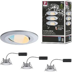 Paulmann Calla 93095 LED padziļinātas gaismas komplekts no 3 grozāmiem IP65 90 mm 30° 3 x 550 lm balts slēdzis 3 x 5 vati padziļināts prožektors matēts hroms 3000 K