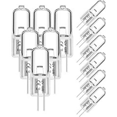 Jaenmsa Pack of 12 G4 halogēnās spuldzes 10 W 12 V 2800 K 2 kontaktu caurspīdīgas kapsulas lampas tvaika nosūcējiem Virtuve Dzīvojamā istaba Guļamistaba Silti balts