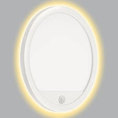 TELEFUNKEN - LED Outdoor Wall Light with Motion Sensor Including Twilight Sensor Backlight Effect 15 Watt 2,000 Lumen 4,000 Kelvin IP44 Round White Diameter 28 cm