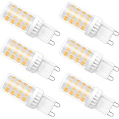 Caldarax 5 W G9 LED lemputė, 6000 K šaltai balta G9 LED lemputės pakeitimas halogeninei lemputei G9 50 W 40 W 33 W, 450 liumenų, AC 220-240 V, LED lemputė G9, nereguliuojama, 6 vnt.