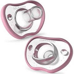 Nanobebe kūdikių čiulptukas 0–3 mėn. ortodontiškai lenktos formos su veido kontūru, apdovanotas krūtimi maitinamų kūdikių 100 % silikono BPA be 2 vnt. pakuotės (rožinė)