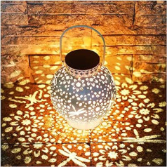 KOOPER Solar Lanterns Outdoor Metal Hanging Solar Garden Lights with Vintage White Finish and Warm White LED Waterproof Garden Ornaments Patio Lawn