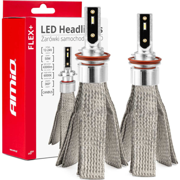 LED car bulbs flex+ h8 h9 h11 12v 24v 6000k canbus amio-03663