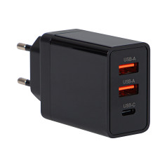 76-018# Зарядное устройство с розеткой USBX2 + USB-C QC 30 Вт