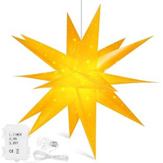 3D Ziemassvētku zvaigznes apgaismojuma loga akumulators ar taimeri — 45 cm LED Ziemassvētku eglītes virszvaigzne, gaiša zvaigzne Ziemassvētku eglītes, pagalma, balkona un dārza dekorēšanai (dzeltena)