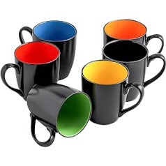 superyes Black Mugs Sets of 6 for Coffee Cappuccino Latte Cups Set 16 oz (500 ml) Red/Yellow/Blue/Green/Orange/Black Inside