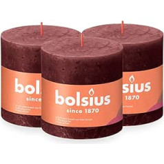 Bolsius Rustic Pillar Candle XXL - Bordeaux Red - Pack of 3 - 10 x 10 cm - Decorative Household Candles - Length Burning Time 62 Hours - Unscented - Natural Plant Wax - Without Palm Oil