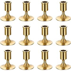 Sziqiqi Candle Holder Gold Candle Holder Metal for Wedding Table Centrepieces, Candle Holder Taper Candle for Dining Room Coffee Table Decoration, Pack of 12, Style 1