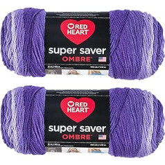 Red Heart Super Saver Jumbo Purple Ombre dzija 2 iepakojumi 10 Oz akrila 4 Vidēja (ķemmdzija) 1000 jardi — Adīšana/tamborēšana