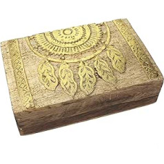 Dreamcatcher Box 21 x 13.5 x 6 cm Wood Natural Gold Painted Treasure Box Jewellery Box Dreamcatcher