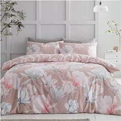 GC GAVENO CAVAILIA Polycotton Floral Reversable Magnolia Print Segas pārvalka komplekts Mašīnā mazgājams segas pārvalks vaigu sārtums rozā krāsā