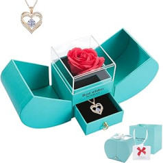 TANTAKO Gift for Women, Preserved Rose with Necklace, Gifts for Mother, Wife, Grandma, Girlfriend, Sister on Christmas, Mother's Day, Birthday and Valentine's Day (Turquoise)