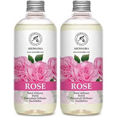 Room Fragrance Refill Bottle Rose 2 x 500 ml - Uzpildes komplekts smaržu difuzoram - Aromterapijas smaržu difuzors - Istabas aromāts - Gaisa atsvaidzinātājs Spa - Mājai - Birojs - Fitnesa klubs - Reed