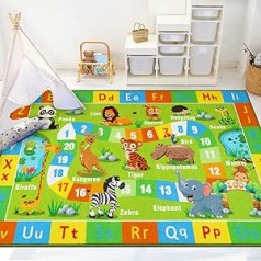 Capslpad vaikų žaidimų kilimėlis žaidimų kambariui, 160 x 100 cm, neslystantis vaikiškas kilimėlis su ABC abėcėle, skaičiai, gyvūnai, mokymosi zona, kilimas, plaunamas, vaikų žaidimų kilimėlis mažiems vaikams, žaidimų kambarys