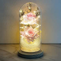 Dāvanas kāzu jubilejā Valentīna dienā, personalizēta rožu lampa, galaktikas rozes ziedu dāvana, mūžīgā roze ar LED gaismu stikla kupolā uz koka pamatnes, unikāla dāvana sievietei, mammai, draudzenei