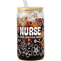 Aurahouse Krankenschwester-Geschenke für Frauen, 473 ml, Glasbecher mit Deckel, Krankenschwester-Praktiker, Nicu Krankenschwester, Schule, Krankenschwester, Büro, Geschenke, Geburtstag, Weihnachten,