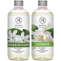 Istabas smaržu difuzora uzpilde Monoi de Tahiti & Jasmine 1L - 2 x 500 ml - Uzpildes komplekts smaržu difuzoram - Reed difuzora uzpilde - Istabas aromāts - Istabas aromāts - Difuzora uzpilde - Telpas gaisa