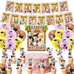 Pinokio dzimšanas dienas rotājumi, LKNBIF 33 gab. Pinokio ballīšu piederumi, Pinokio dzimšanas dienas svinību dekori ballīšu baloni Dzimšanas dienas reklāmkarogs Cupcake toppers Balons bērniem