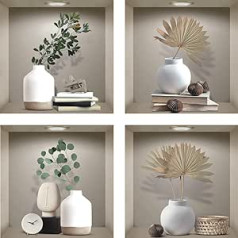 TOARTI 3D Wall Stickers for Living Room, Removable, 3D Window View Landscape Wall Stickers, Realistic Vinyl 3D Vase and Plants Decoration (Set of 4, 30.5 x 30.5 cm)