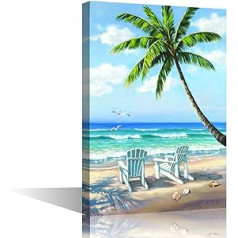 Coconut Trees Beach Canvas Wall Art Painting for Bedroom Living Room Modern Framed Picture Print Artwork Decorative Bathroom Kitchen Home Decor 12x18 Inch