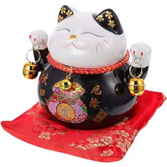 IMIKEYA naudas kaste ar Lucky Cat Fen Shui Maneki Neko Lucky Cat keramikas cūciņa banka porcelāna nomaiņas pods Fen Shui dekors rotājums bērniem Piggy Bank melns 12,7 cm