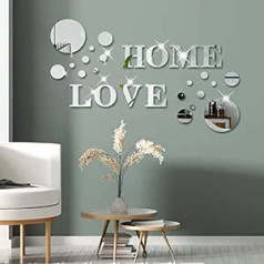 26 vienetų akriliniai 3D veidrodiniai sienų lipdukai Namų ženklai ir meilės laiškai ir apvalios formos „pasidaryk pats“ veidrodžio efekto sienų lipdukai TV fonas Šiuolaikinės mados namų dekoras