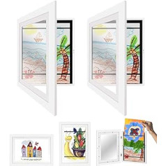 2 Pack Kids A4 Wooden Art Frame Front Opening Kids Art Photo Storage Kids Art Frame Holds 150 Pictures Kids Artwork Kids Art Projects Crafts Display (White)