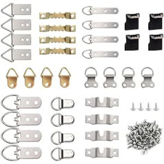 FEPITO 96 Pcs Bilderrahmen Hängehaken Kit, 9 Modelle Bild Hanger Haken mit Schrauben für Office Familie Foto Bild Malerei Hängende Sortierte Arten