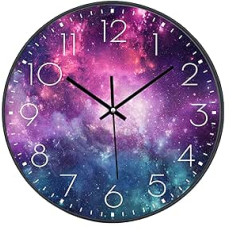 SWECOMZE klusais sienas pulkstenis, 25 cm, bērnu sienas pulkstenis, ciparnīca ar Galaxy Stars Space zvaigžņotajām debesīm, 10 collu bērnu sienas pulksteņa dekors viesistabai, bērnu istabai (036)