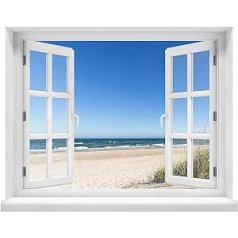 Wall Sticker - Window Motif with View - Wall Sticker - Wall Mural - Self-Adhesive (Motif: Baltic Sea, 100 x 78 cm)