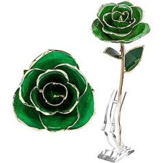 Green Roses Emerald Rose Metal Metal Forever Green Rose 24K Real Artificial Flower with Leaf and Base Craft Decorations